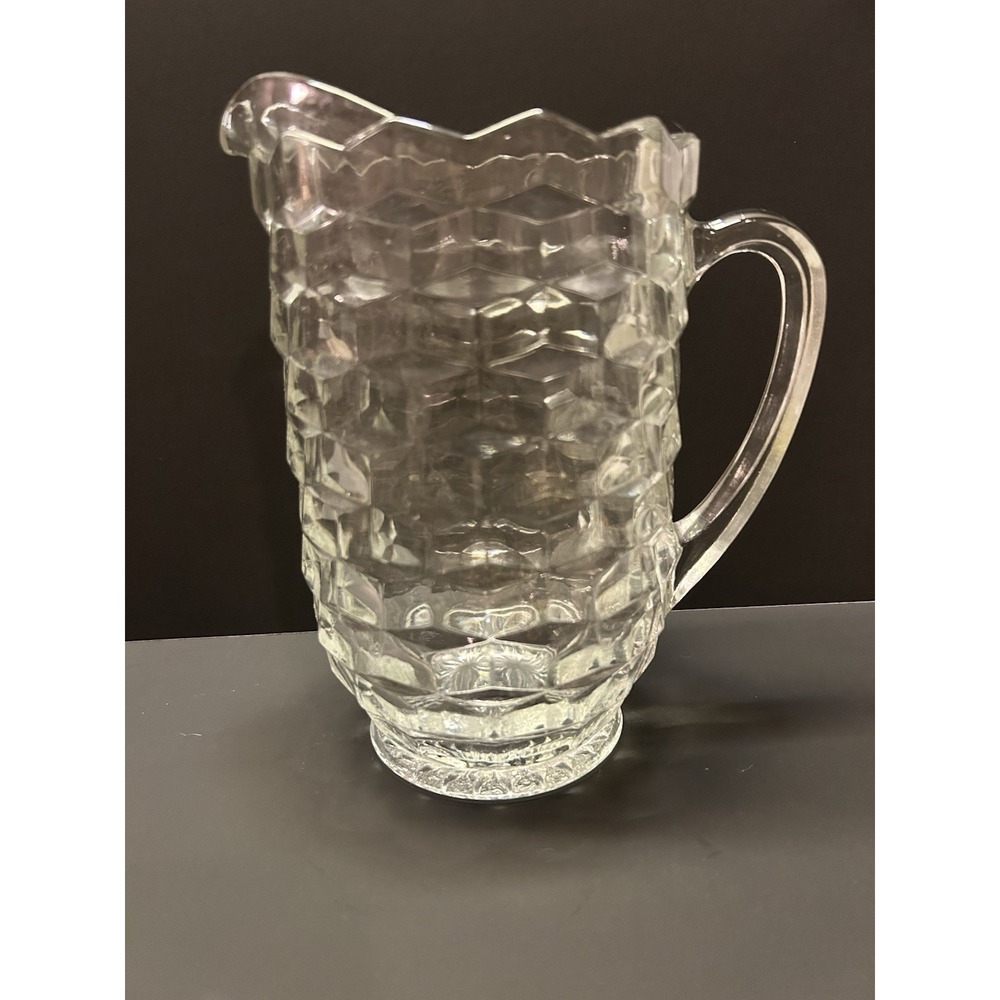 Vintage Indiana Glass Pitcher 8" Tall Whitehall Cubist‎ Pattern Clear 3.13 Lbs.